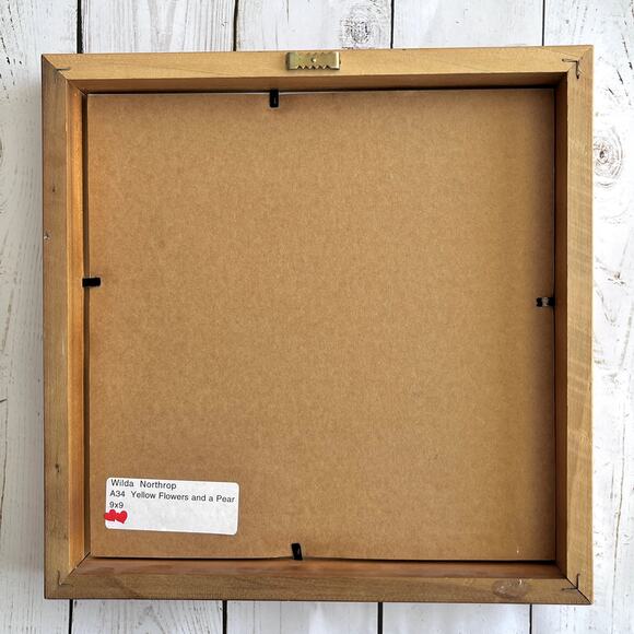 Fabric Collage by Wilda Northrop Yellow Flowers & Pear Signed Textile Art Floral - Picture 11 of 16